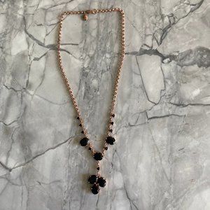 J Crew Rose Gold Black Crystal Rolo Chain Necklace